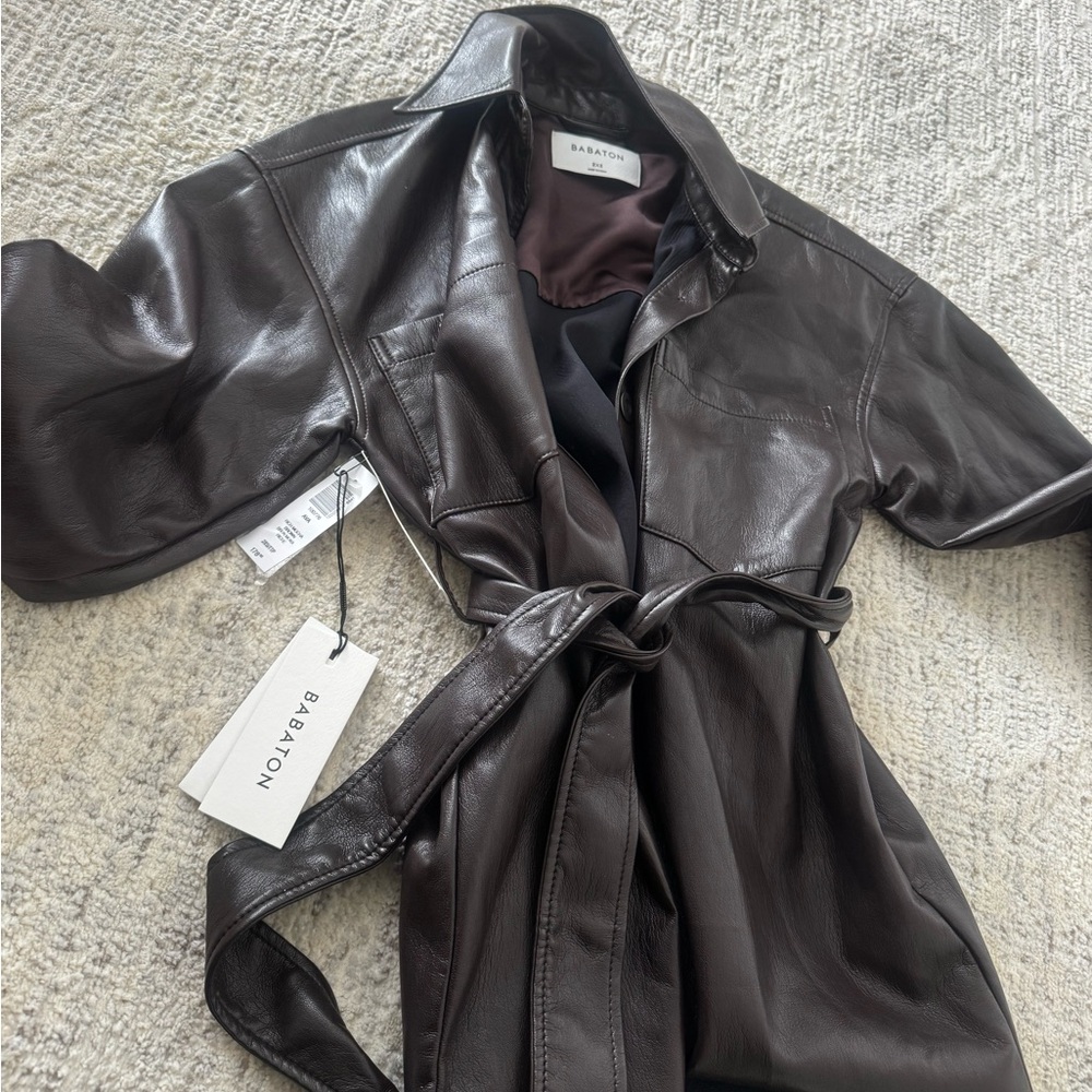 BABATON ARITZIA FAUX LEATHER TIE JACKET NWT